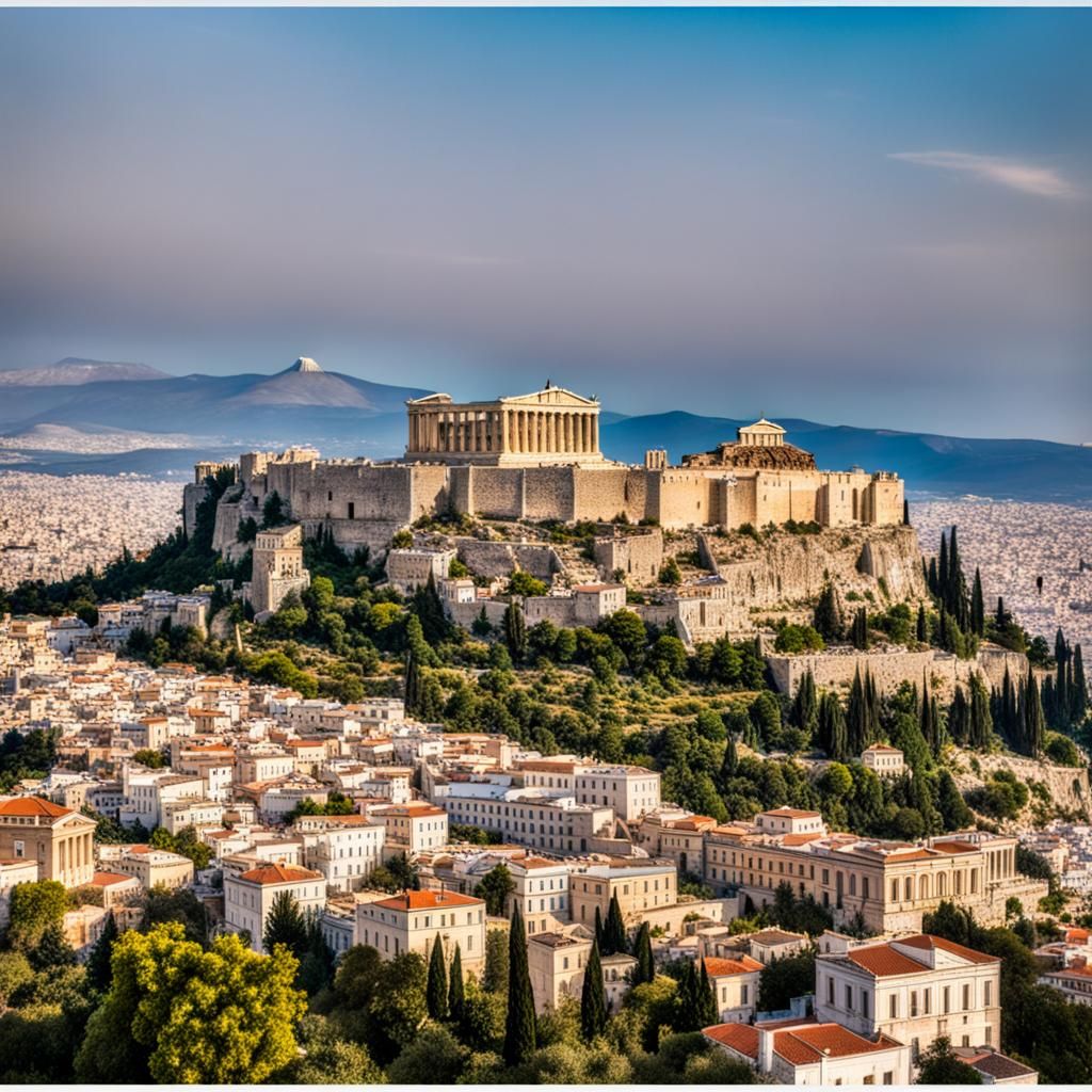 Athens Acropolis Vintage Postcard Illustration