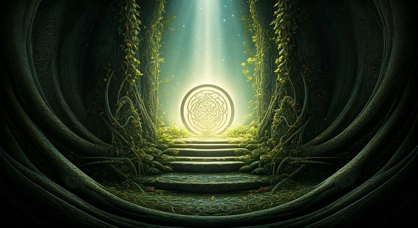 Ethereal Stone Circle with Celtic Knots in Dreamlike Scene