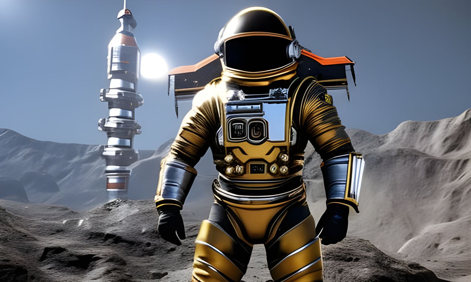 Astronaut in Gold Suit on the Moon