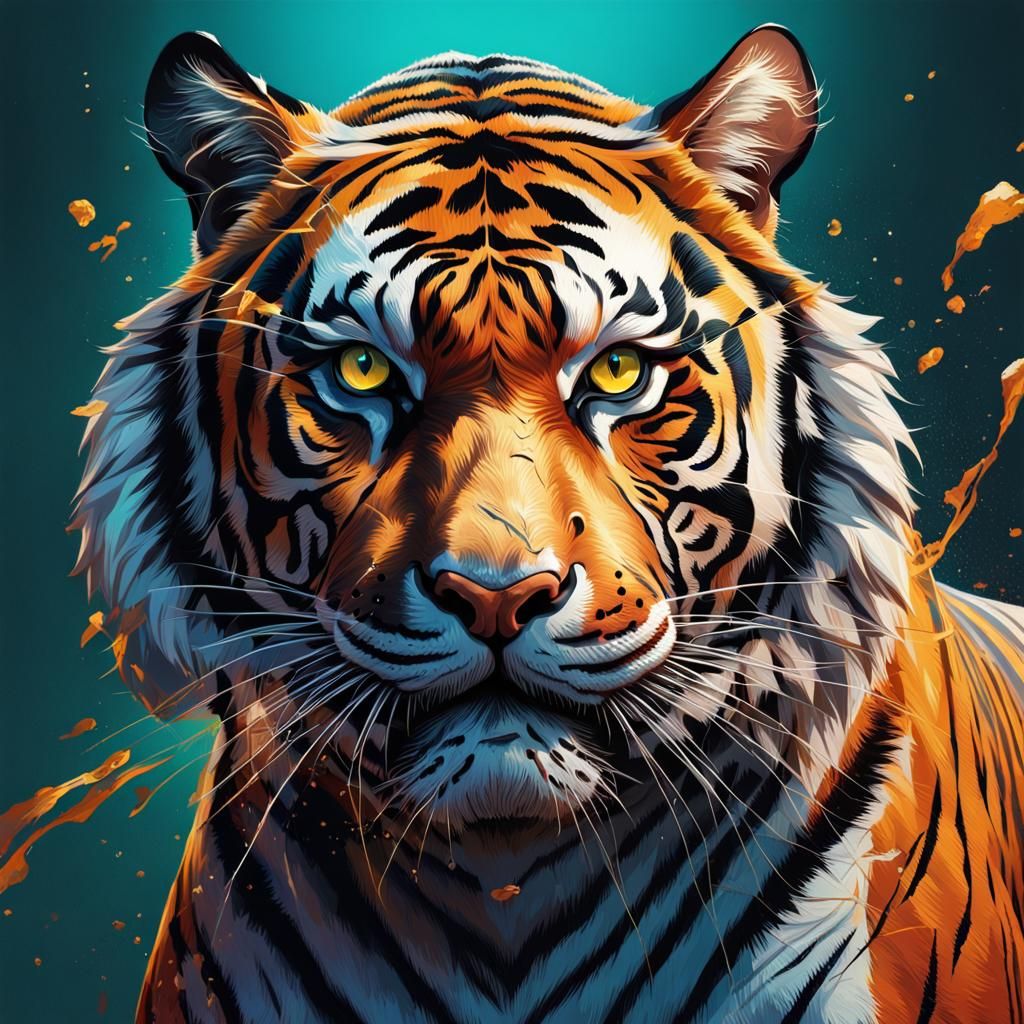 Hyperrealistic Man on Tiger Splash Art