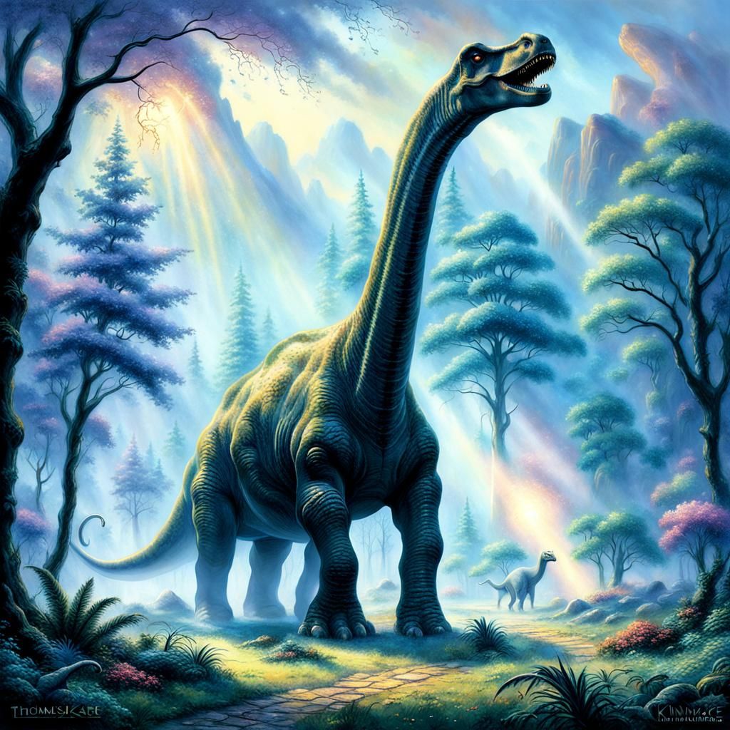 Brontosaurus in Ethereal Fantasy Landscape
