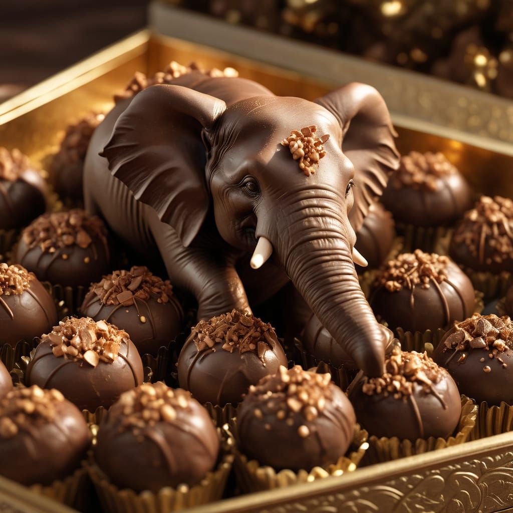 Chocolate Elephant Dances on Truffles: Photorealistic Macro