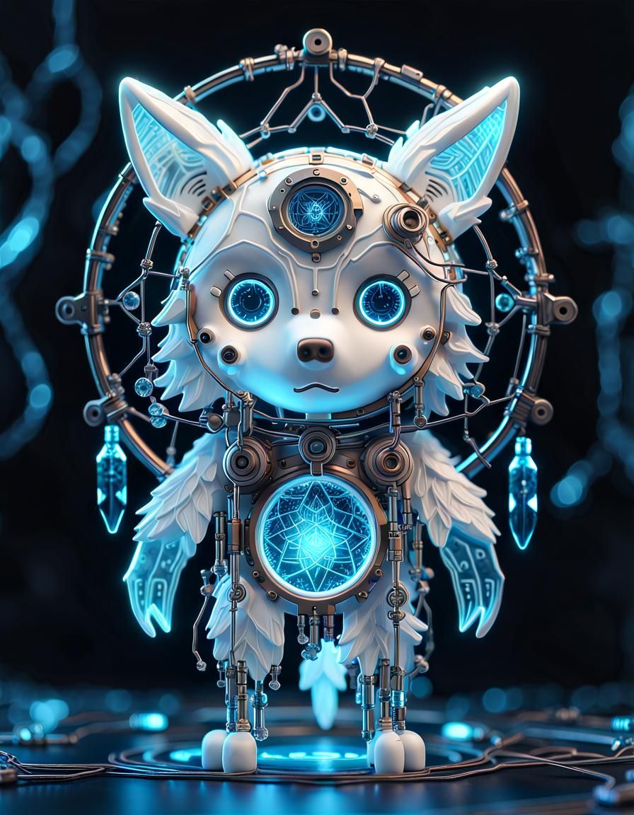 Circuit Board Ghost Wolf Dreamcatcher in Steampunk Style