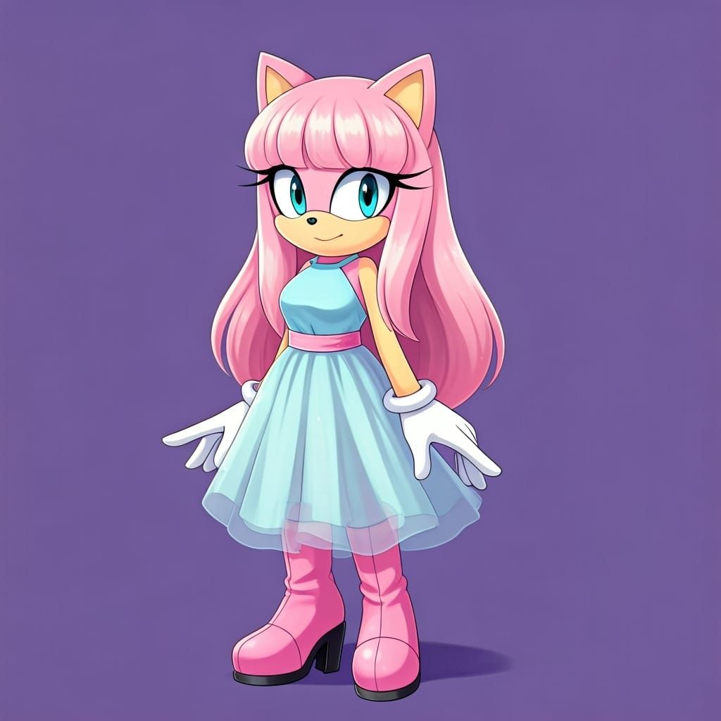 Pink Cat Sonic Character in 2D Cartoon Style
