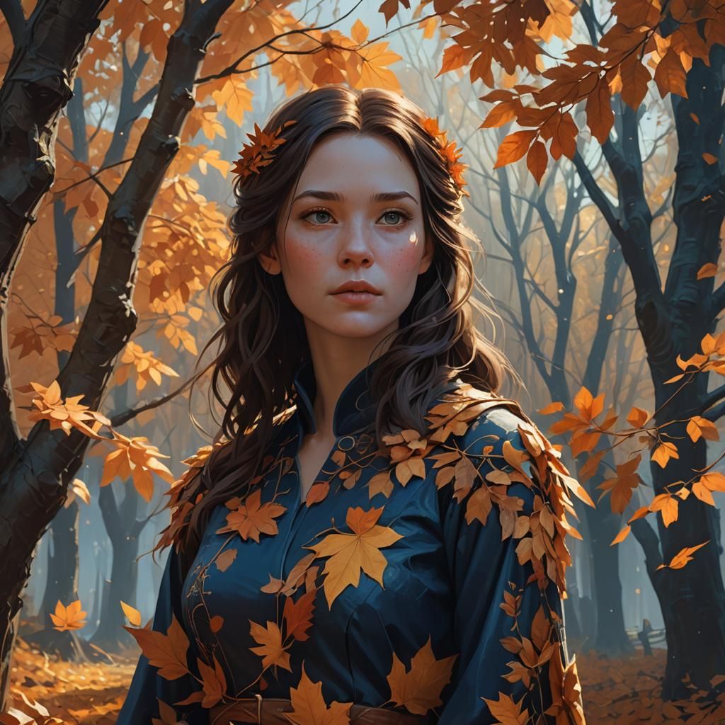 Girl in Autumn Leaf Dress: Fantasy Art