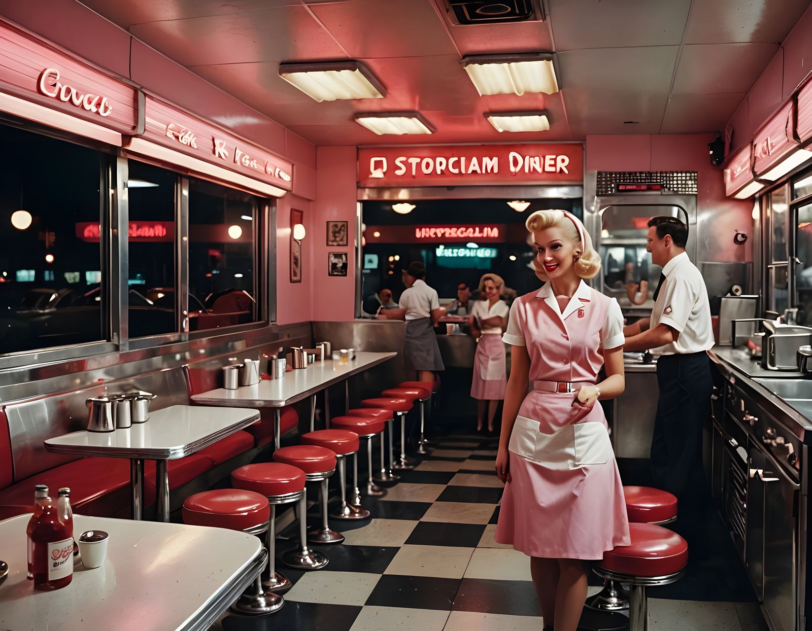 Hyperrealistic 1950s Diner at Night