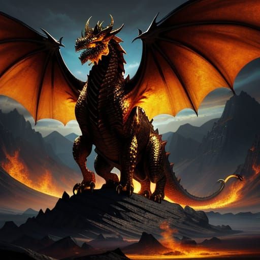 Epic Dragon Roars Fire Over Mountains in Digital Painting
