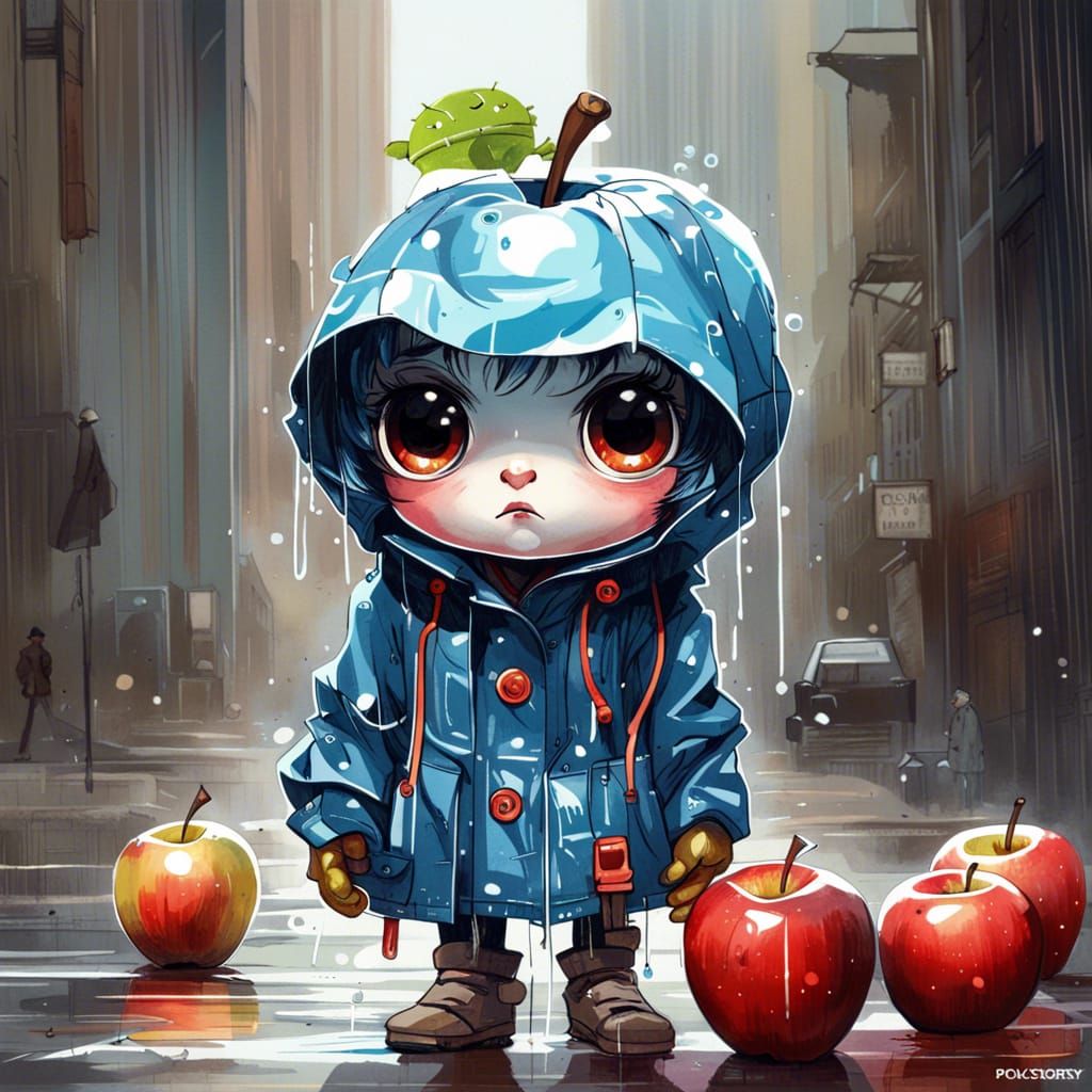 Cartoon Apple in Mackintosh: Digital Art