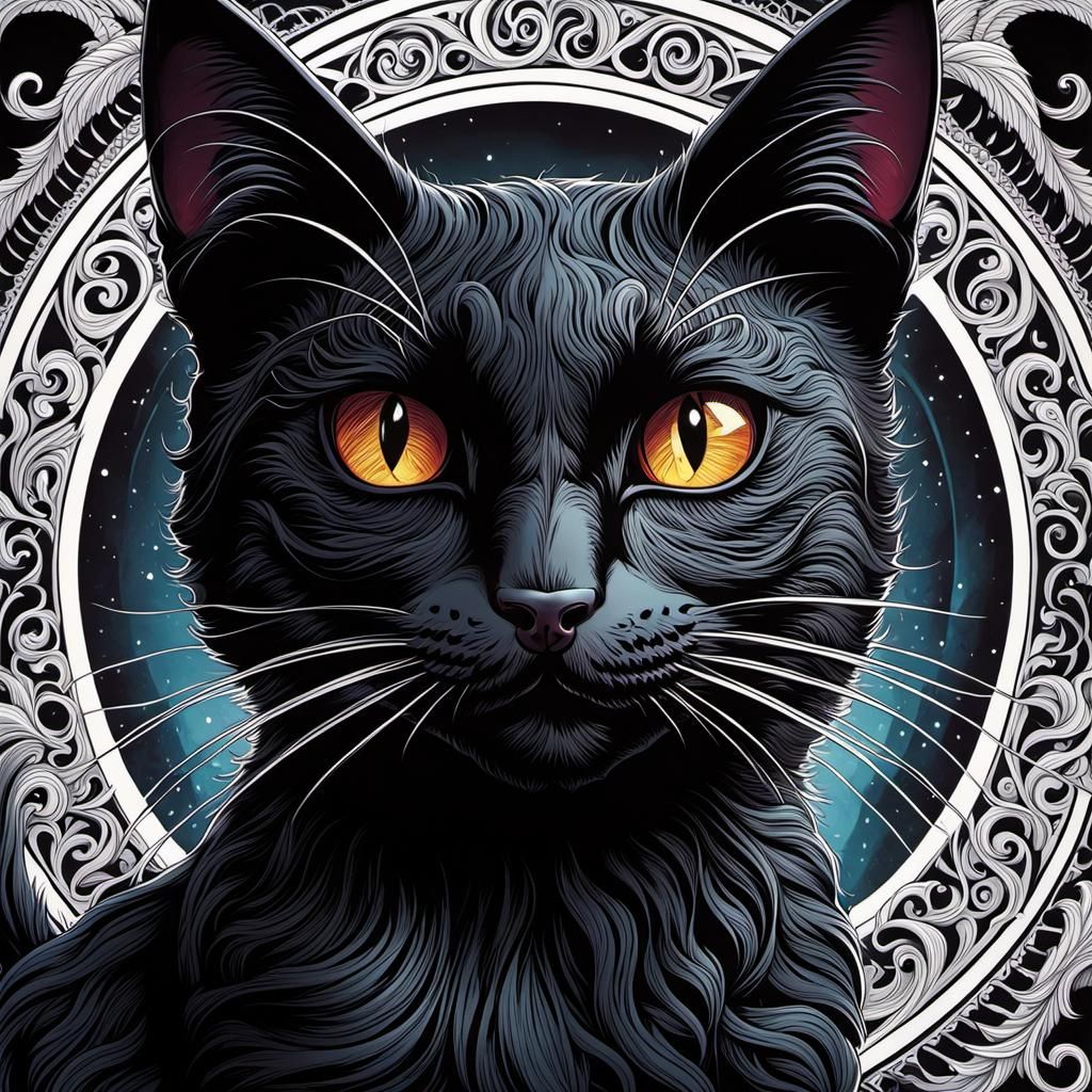 Scary Zentangle Black Cat Comic Book Art