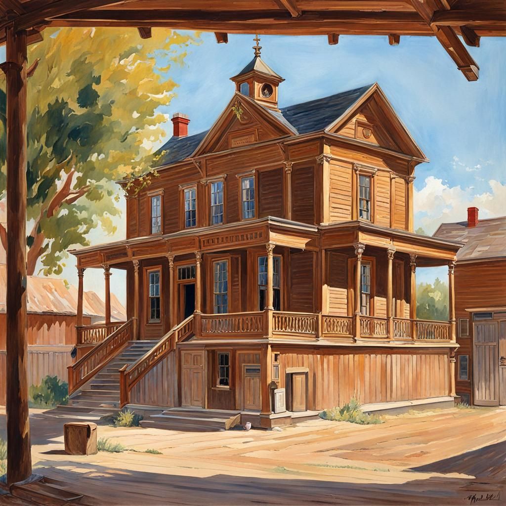 Western Schoolhouse Gouache Painting, 1878, Hyperrealism