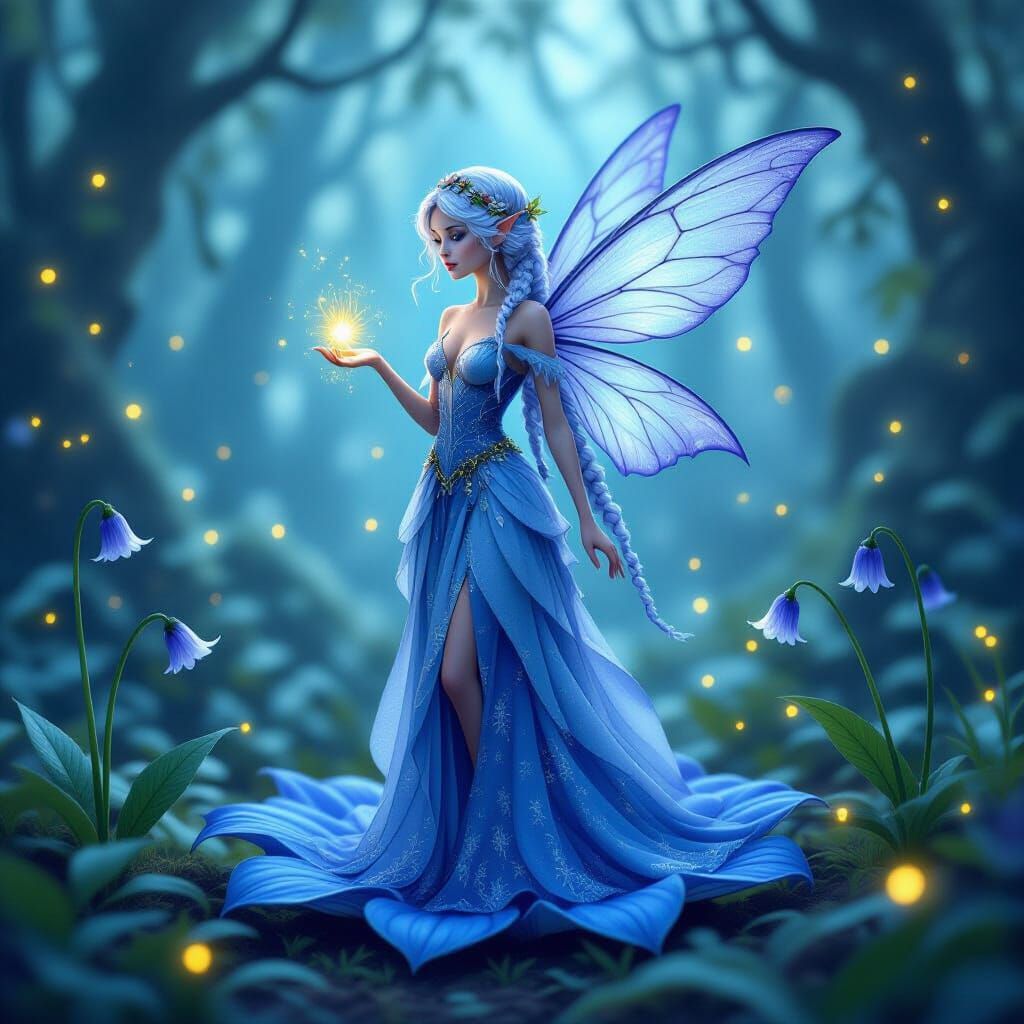 Bluebell Fairy in Magical Forest Illustration
