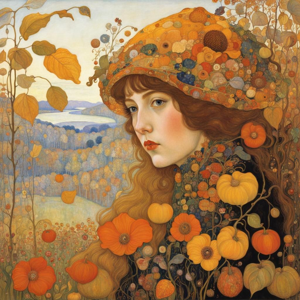 Autumn Flower Elf Inspired by Symbolist Art