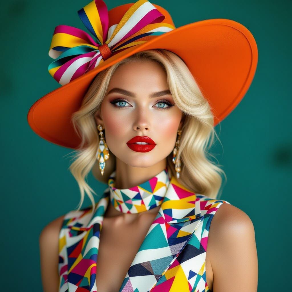 Fashion Illustration of Elegant Blonde in Geometric Dress