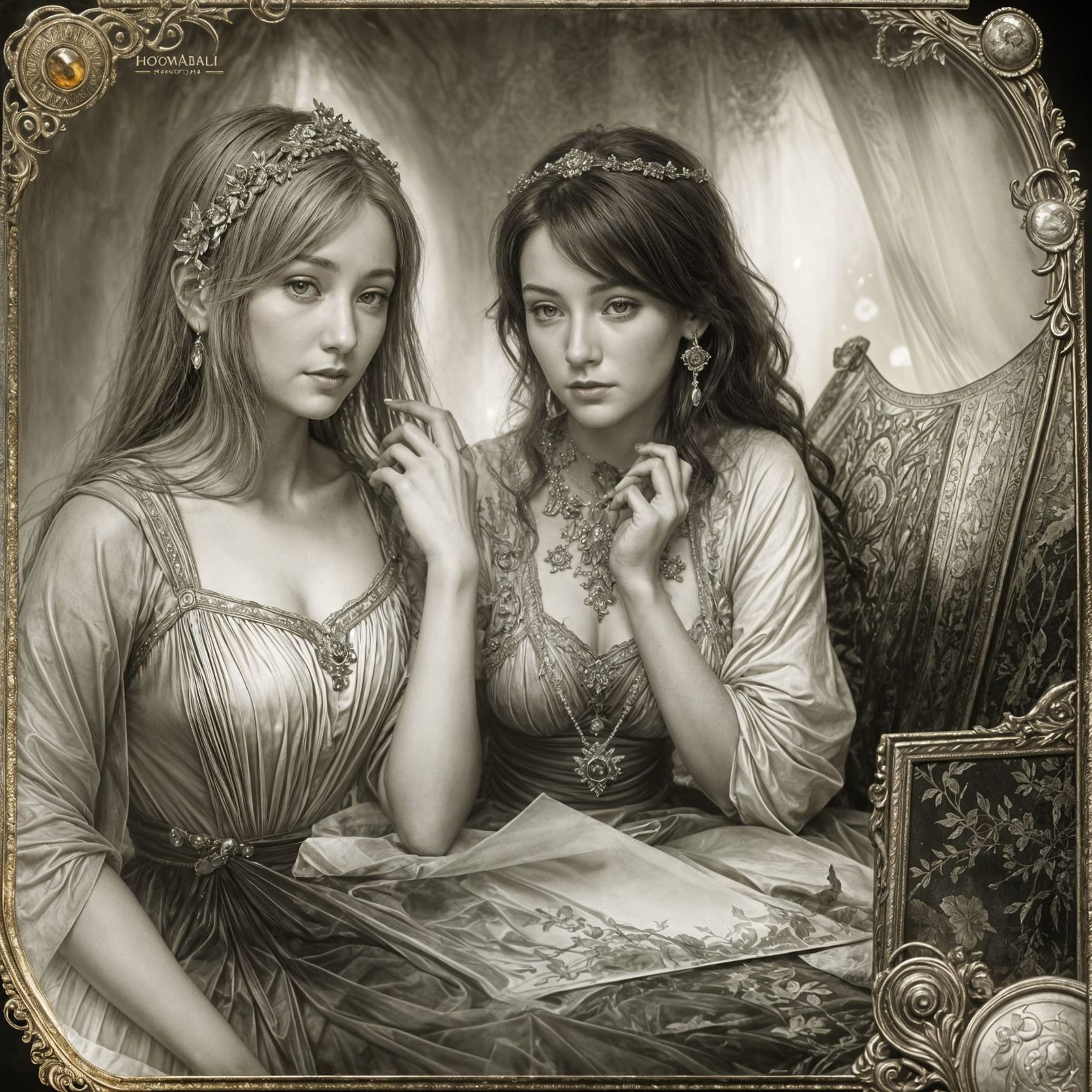 Sepia Fantasy Portrait on Parchment in Sepia Tones