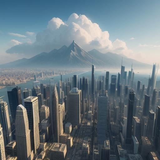 Skyscraper City by the Beach on Sunny Day