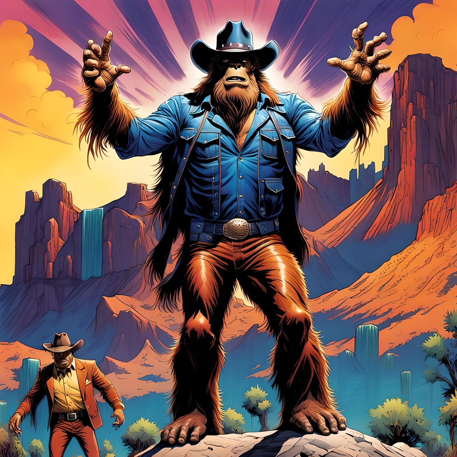 Bigfoot in Vegas: Cowboy Style, Energetic Illustration