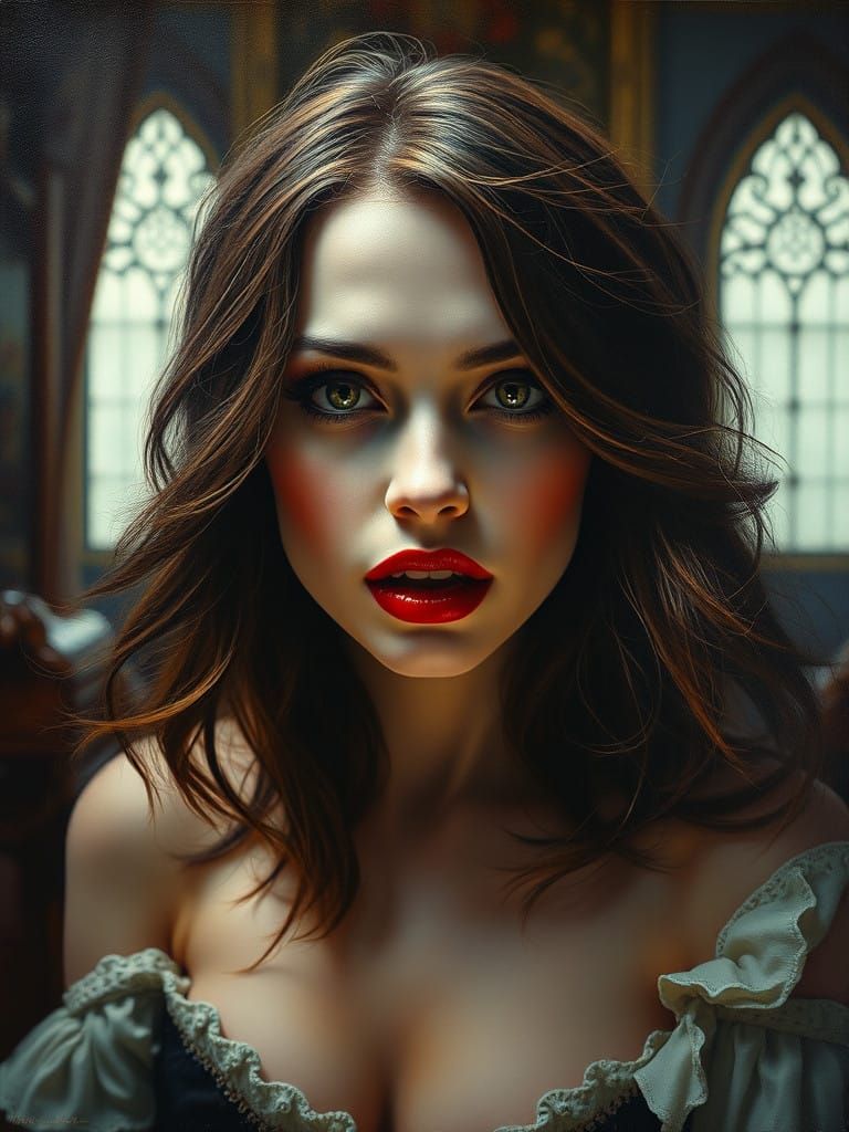 Gothic Vampire Goddess in Oil Painting Style