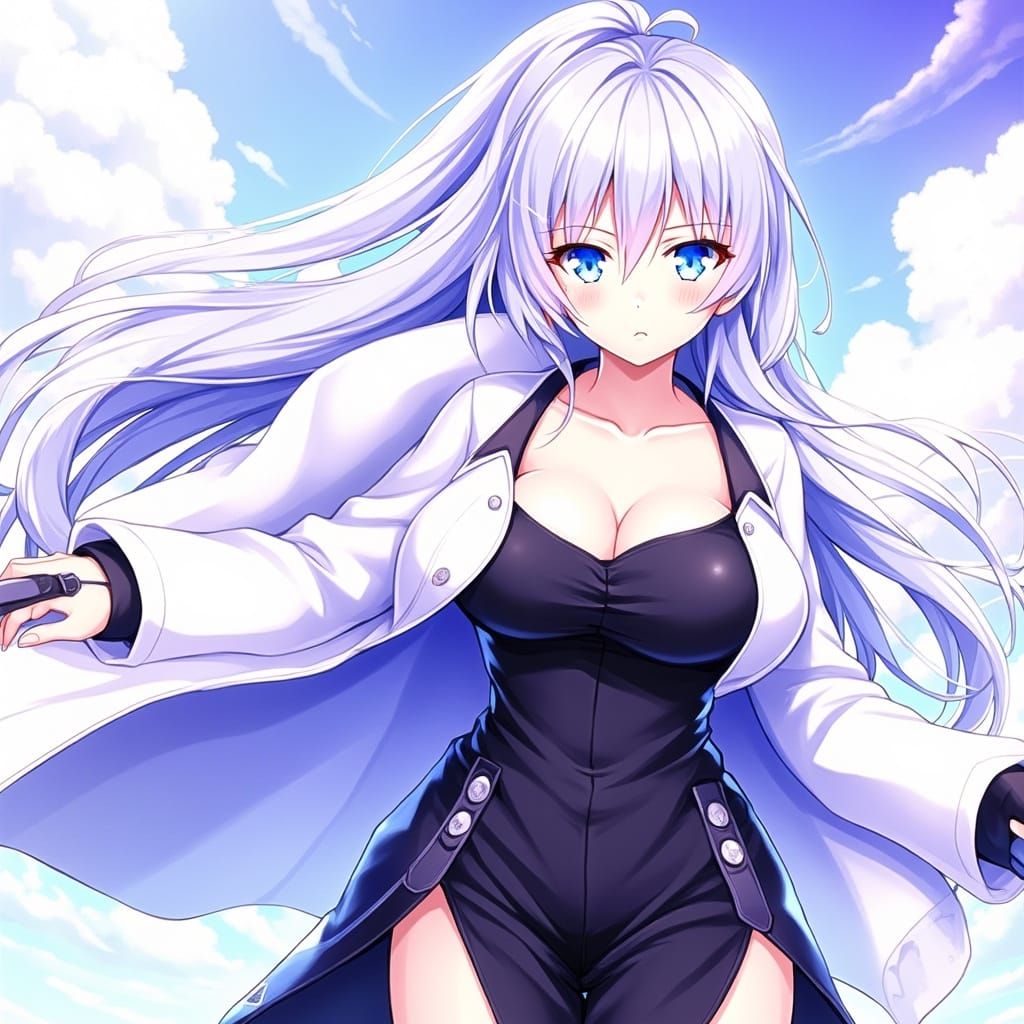 Anime Girl in Dynamic Battle Pose with Flowing Hair