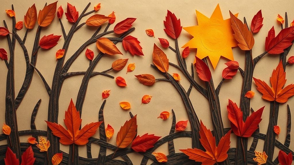 Whimsical Autumn Leaves Collage in Earthy Tones