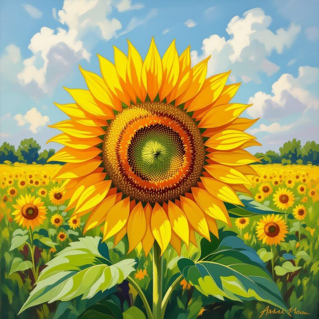 Golden Sunflower Field in Impressionist Style