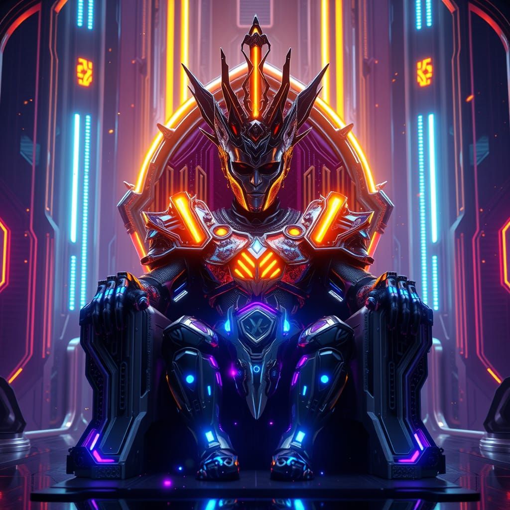 Sci-Fi Ruler with Radiant Energy Crown in Throne Room