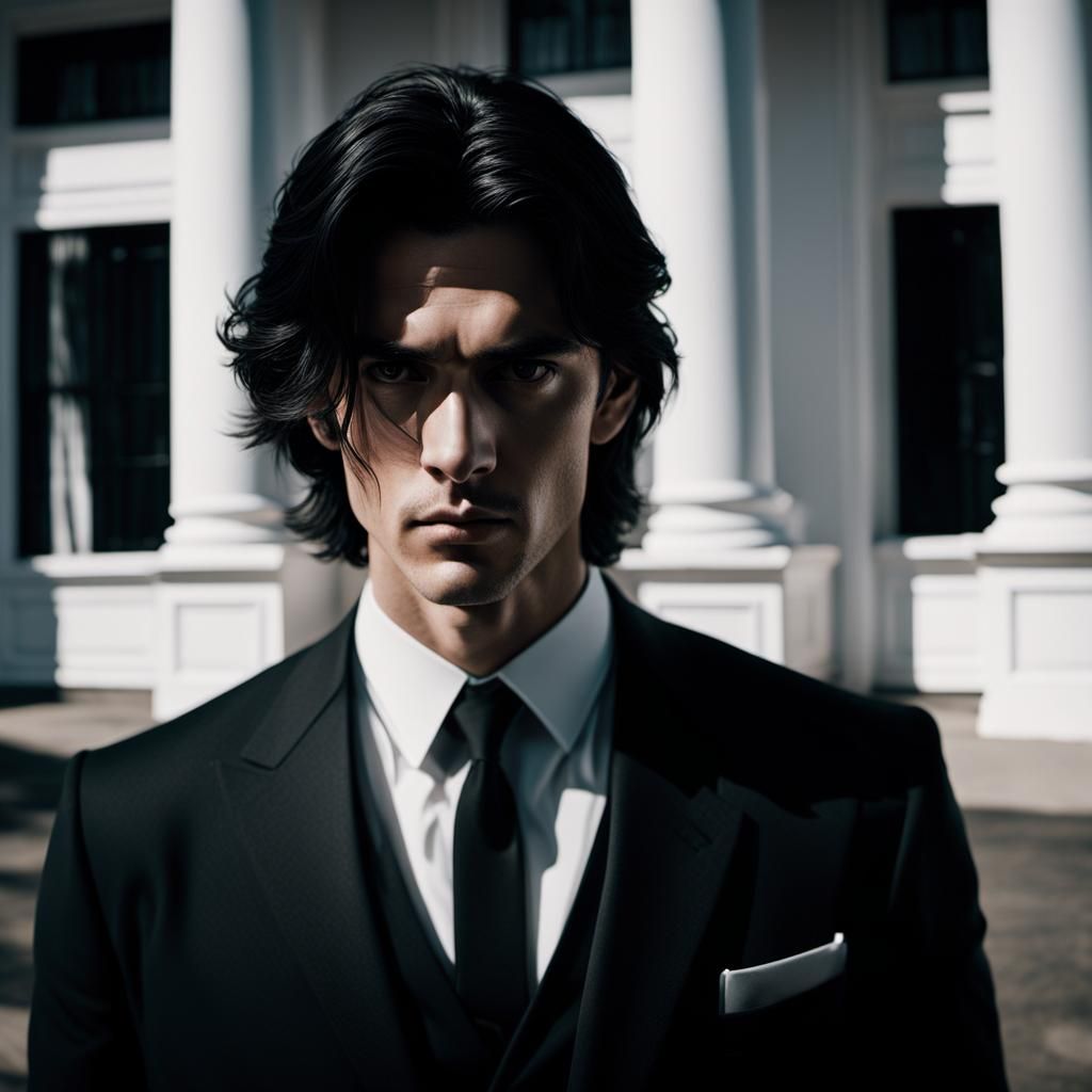 Monochromatic Portrait of Young Man in Moody Lighting