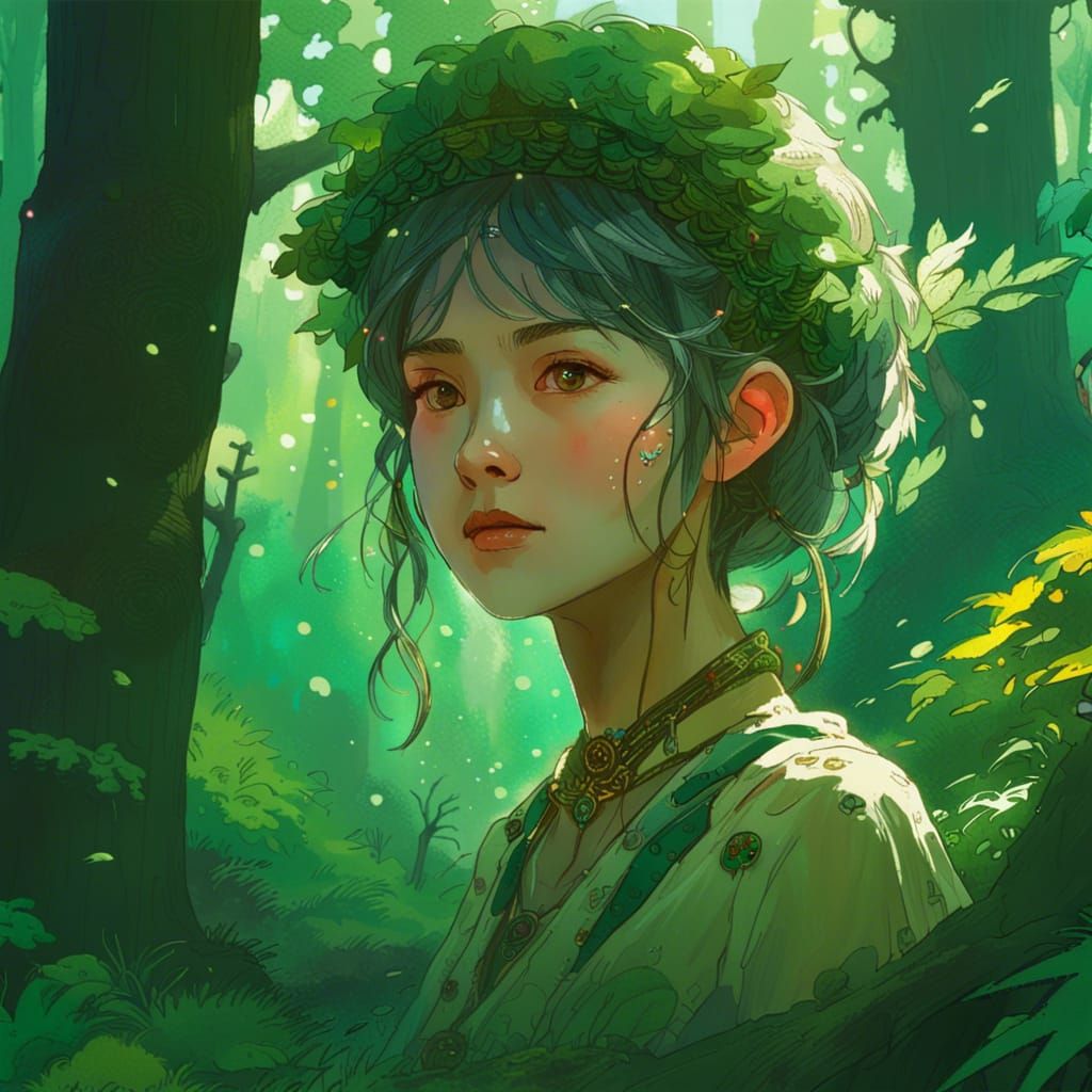 Forest Princess Portrait in Anime Style
