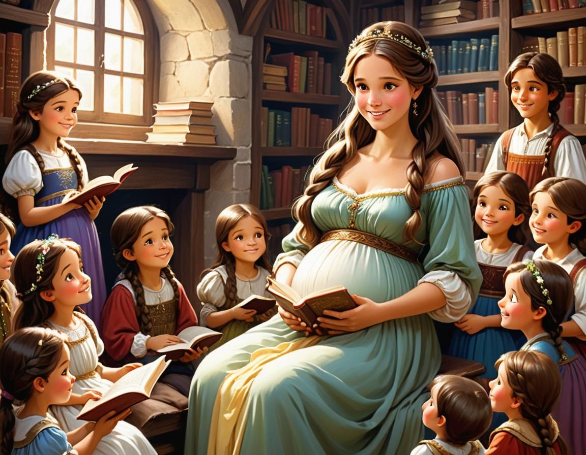 Pregnant Princess Reads Fairy Tales: Hyperrealistic Art