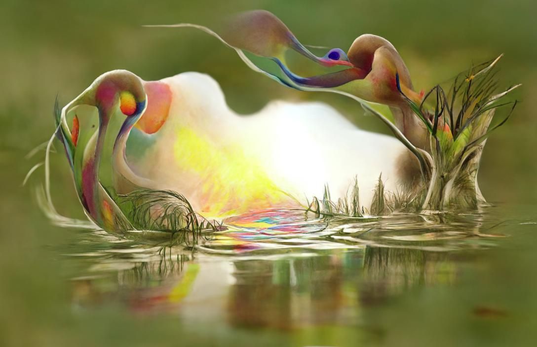 Duckling on Lake: A Watercolor Line Drawing