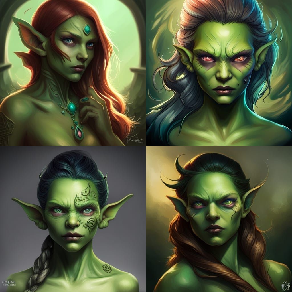 Detailed Goblin Girl Portrait in Art Nouveau Style