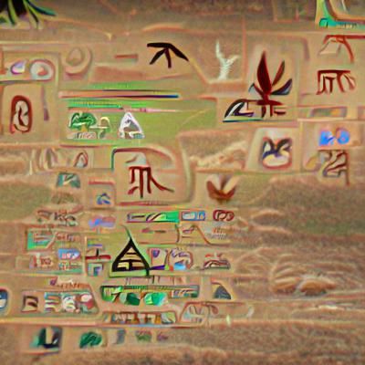 Mystic Nature Scene with Hieroglyphic Elements