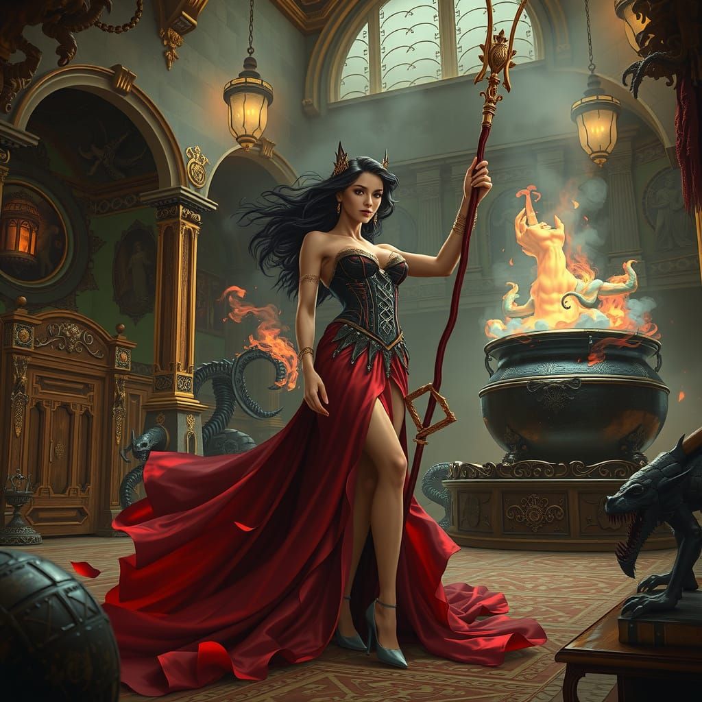 Sorceress Casting Spells in Frazetta-Giger-Thorp Style