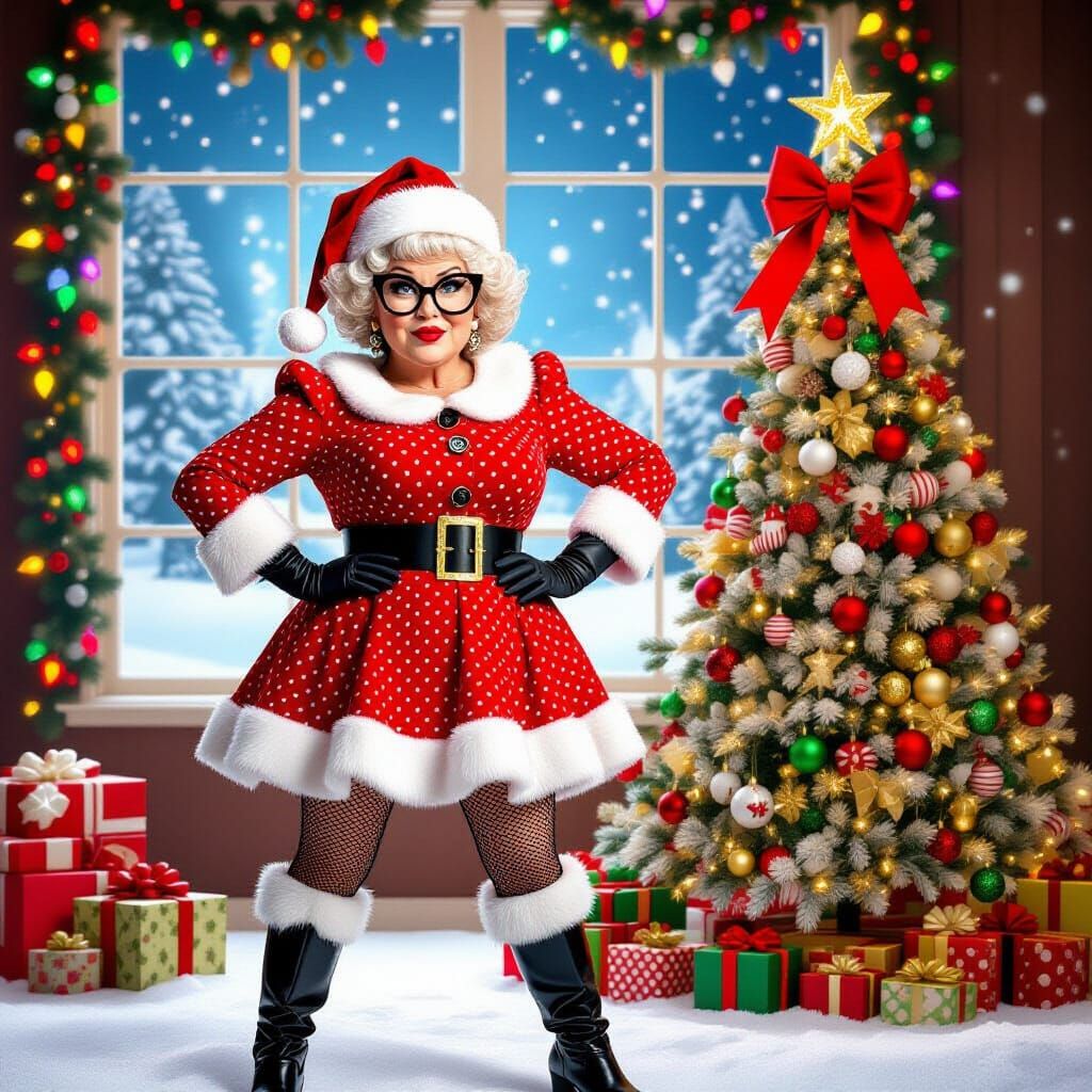 Sassy Mrs. Claus in Whimsical Christmas Scene