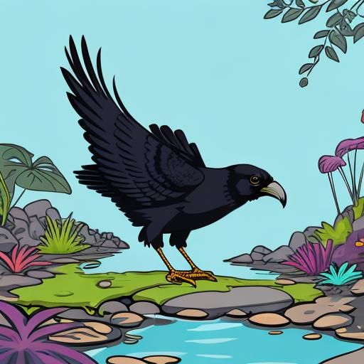 Raven's Discovery: Colorful Vector Art in Stream