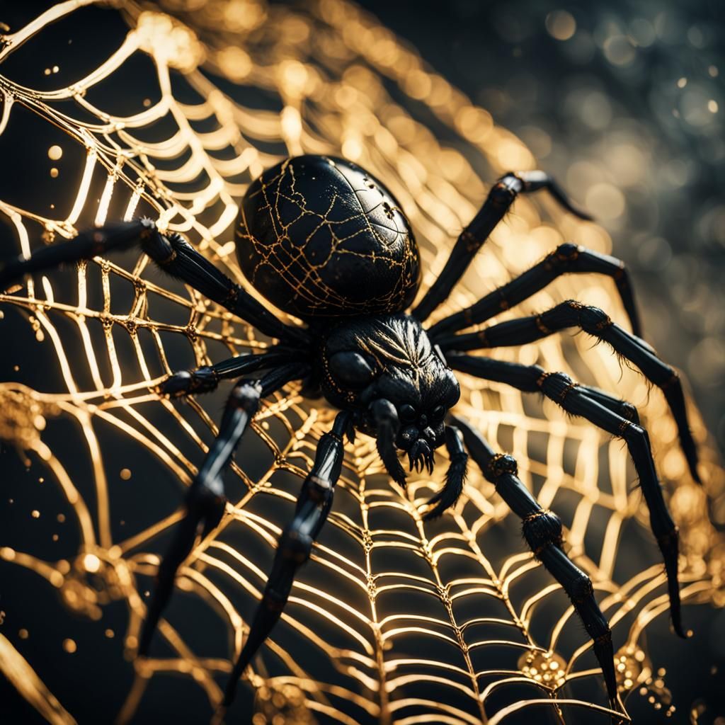 Scary Spider with Gold Filigree in Art Nouveau Style