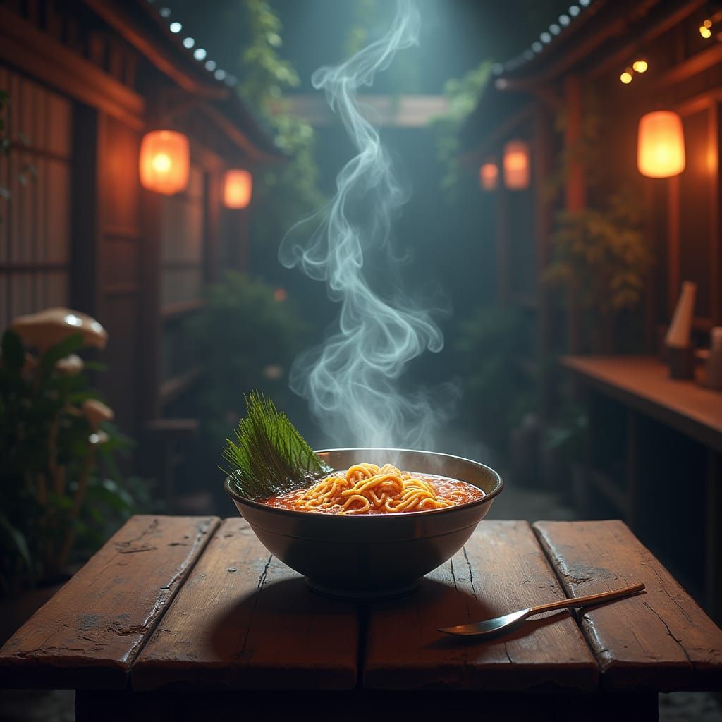 Steaming Ramen Noodles in a Fantastical Restaurant