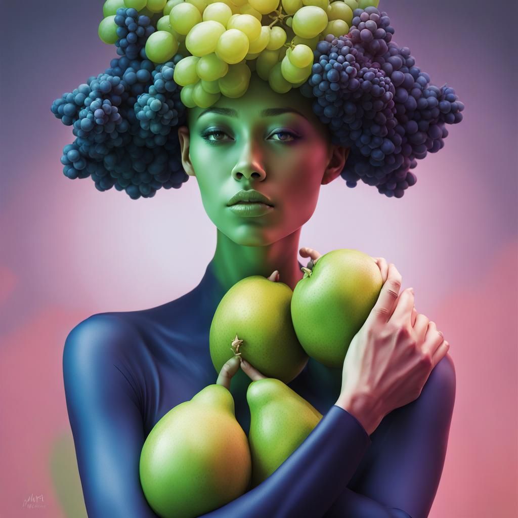 Woman Covered in Fruit in Neo-Pop Style