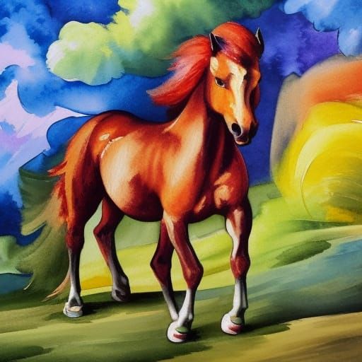 Pony Painting in Gouache and Watercolor Style