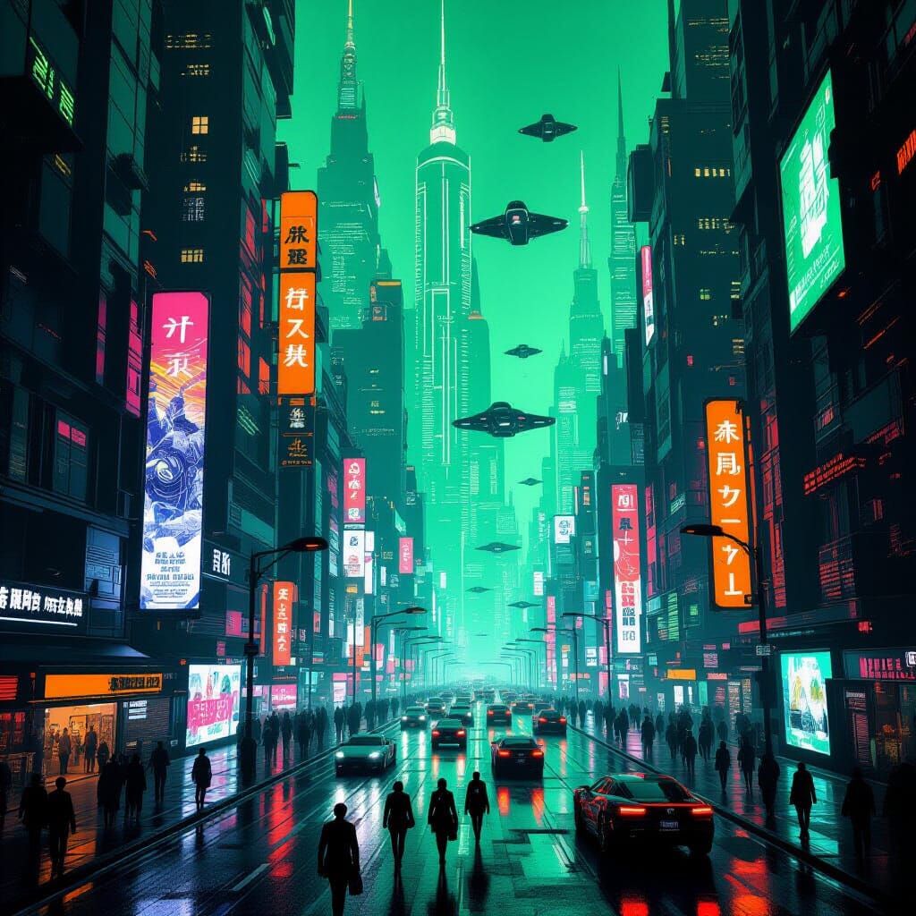 Neon Cityscape in Cyberpunk Style