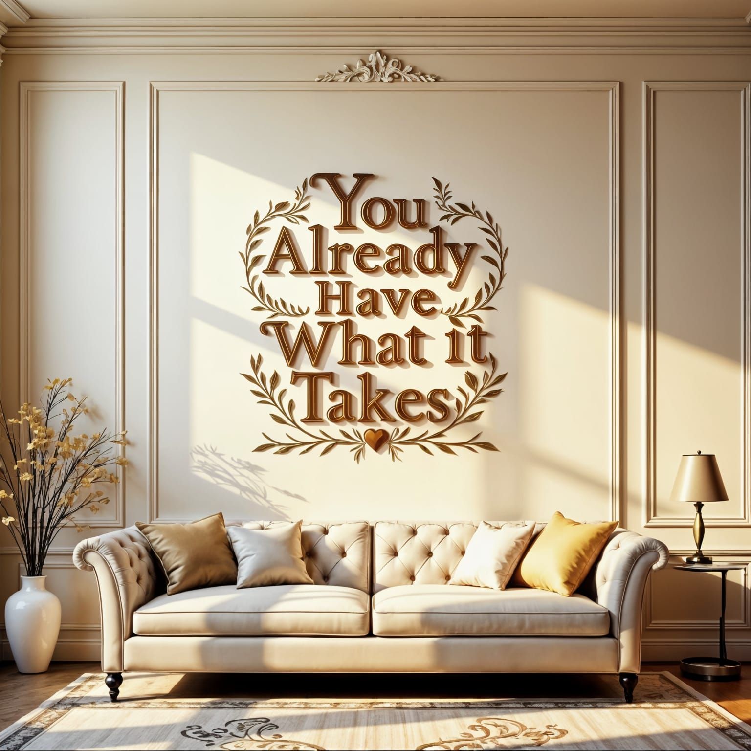 Glamorous Golden Heart Motif in Elegant Shining Font