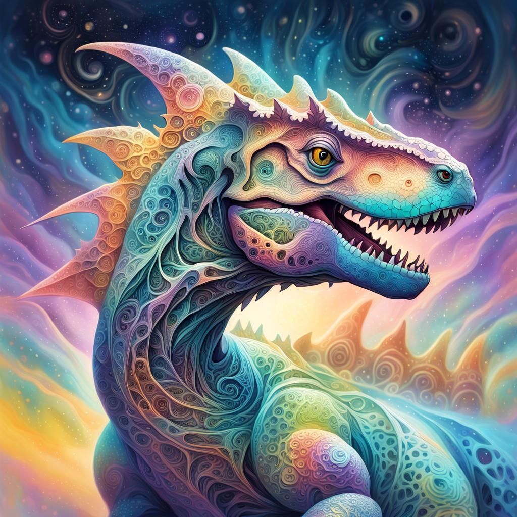 Delicate Dinosaur in Vibrant Pastel Fractals