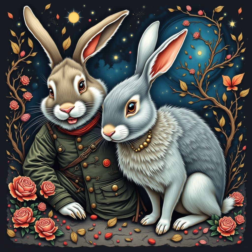 Blue Kissing Bunny with Bad Bunny Lora