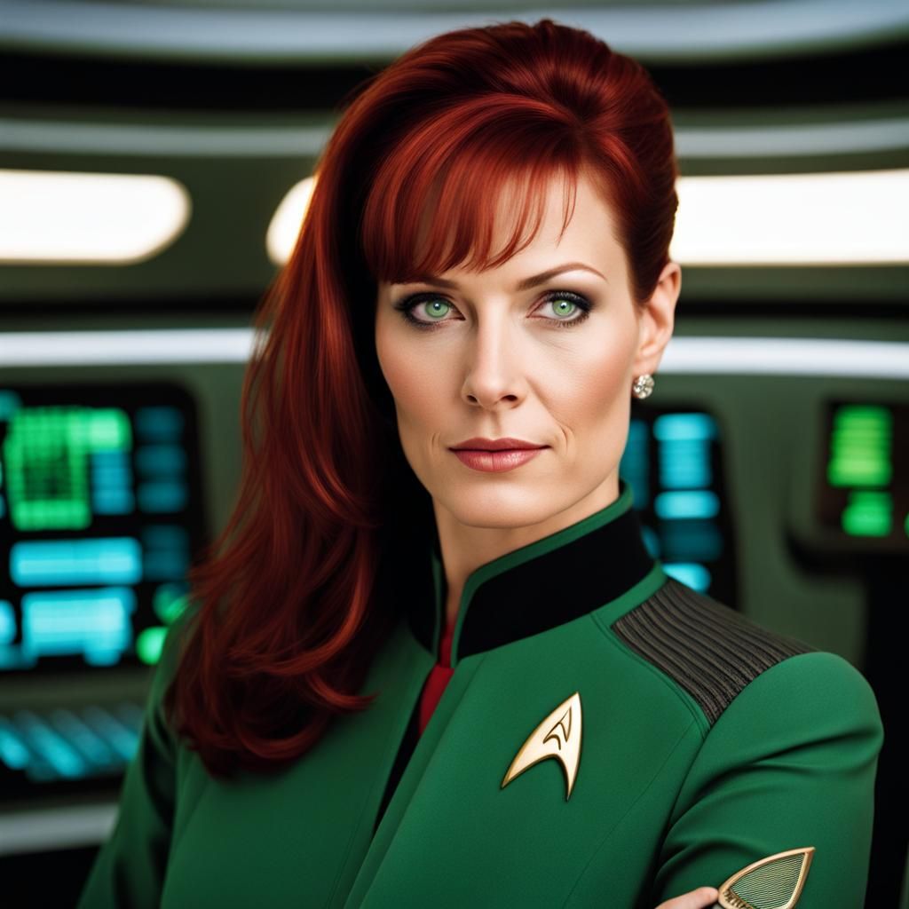 Attractive Redhead in Star Trek Voyager Uniform