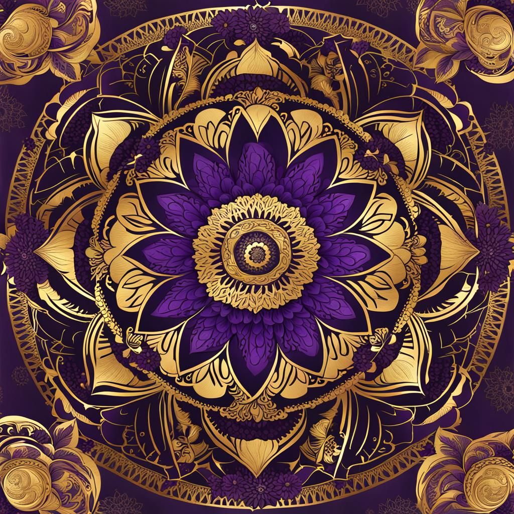 Gold and Purple Floral Mandala Design