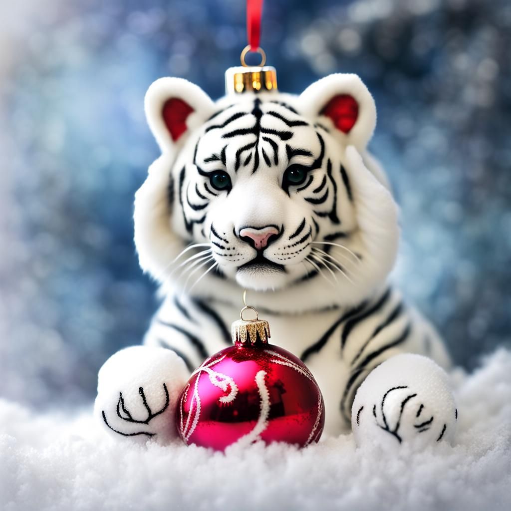 Cute White Tiger Christmas Ornament Double Exposure