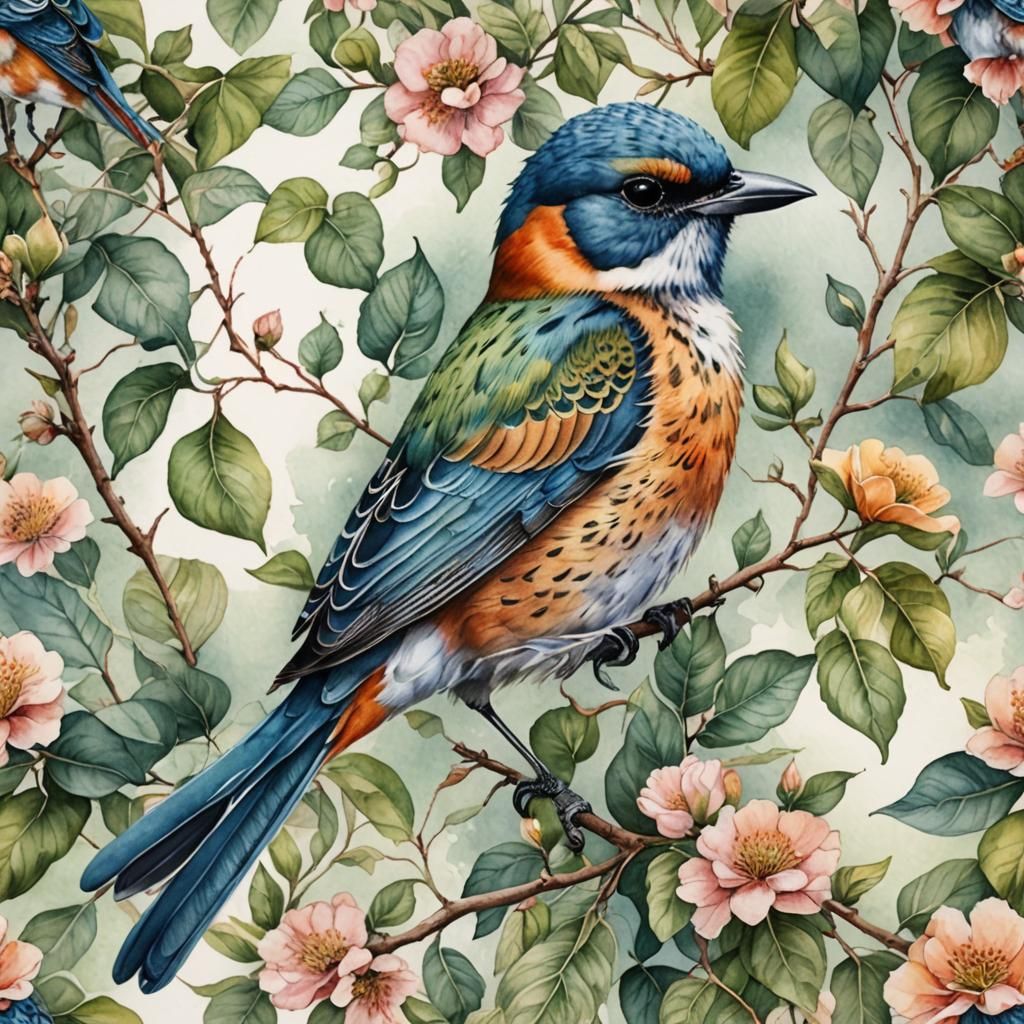 Detailed Watercolor Bird with Soft Colors