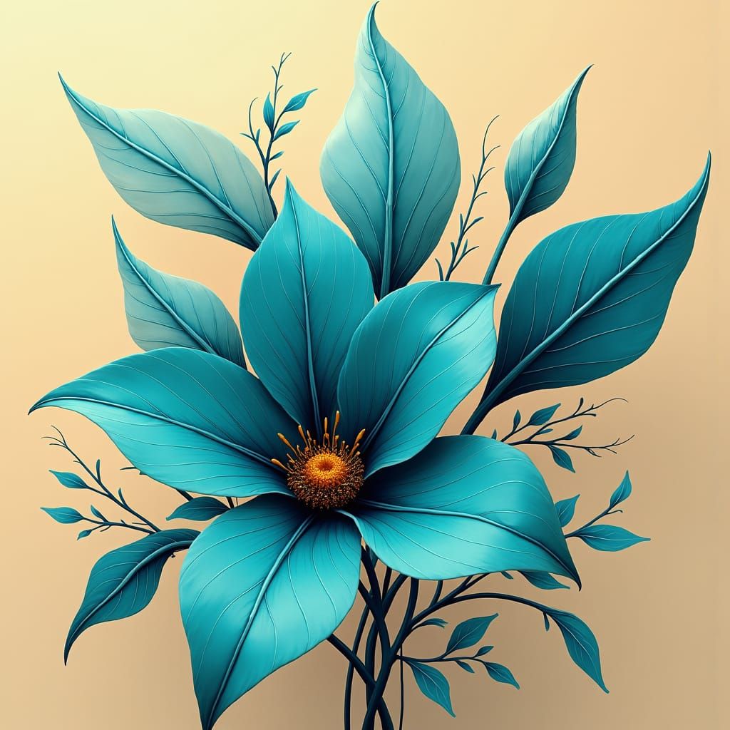 Futuristic Abstract Flowers in Blue and Cinnamon Tones
