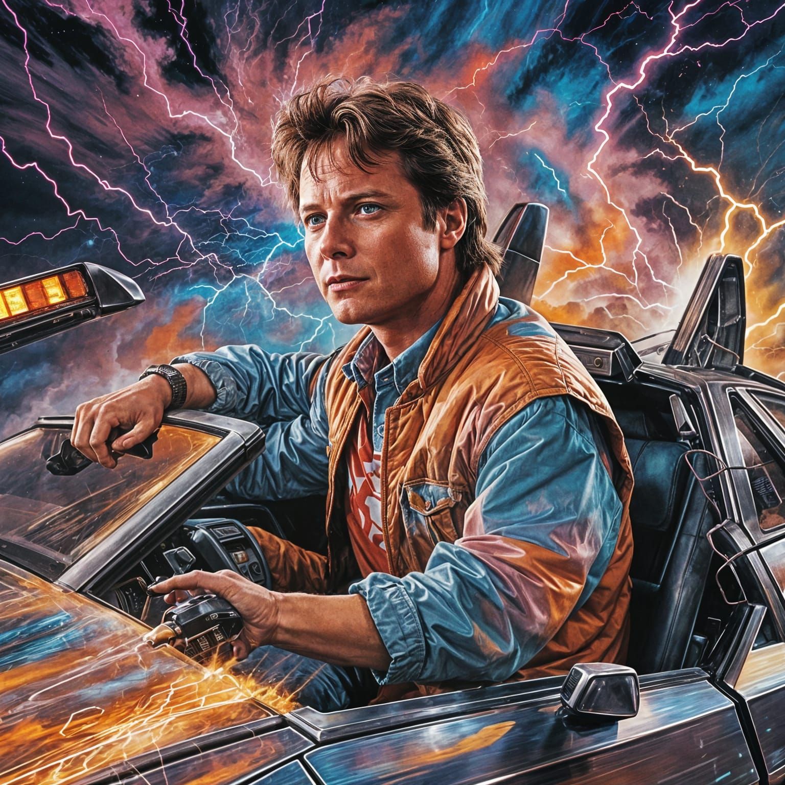 Marty McFly Drives the Delorean Through Time