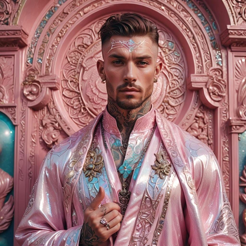 Holographic Figure Worships Sacred Feminine