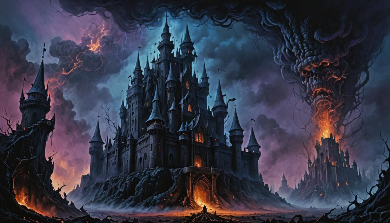 Dark Fantasy Haunted Castle in Surreal Purgatory